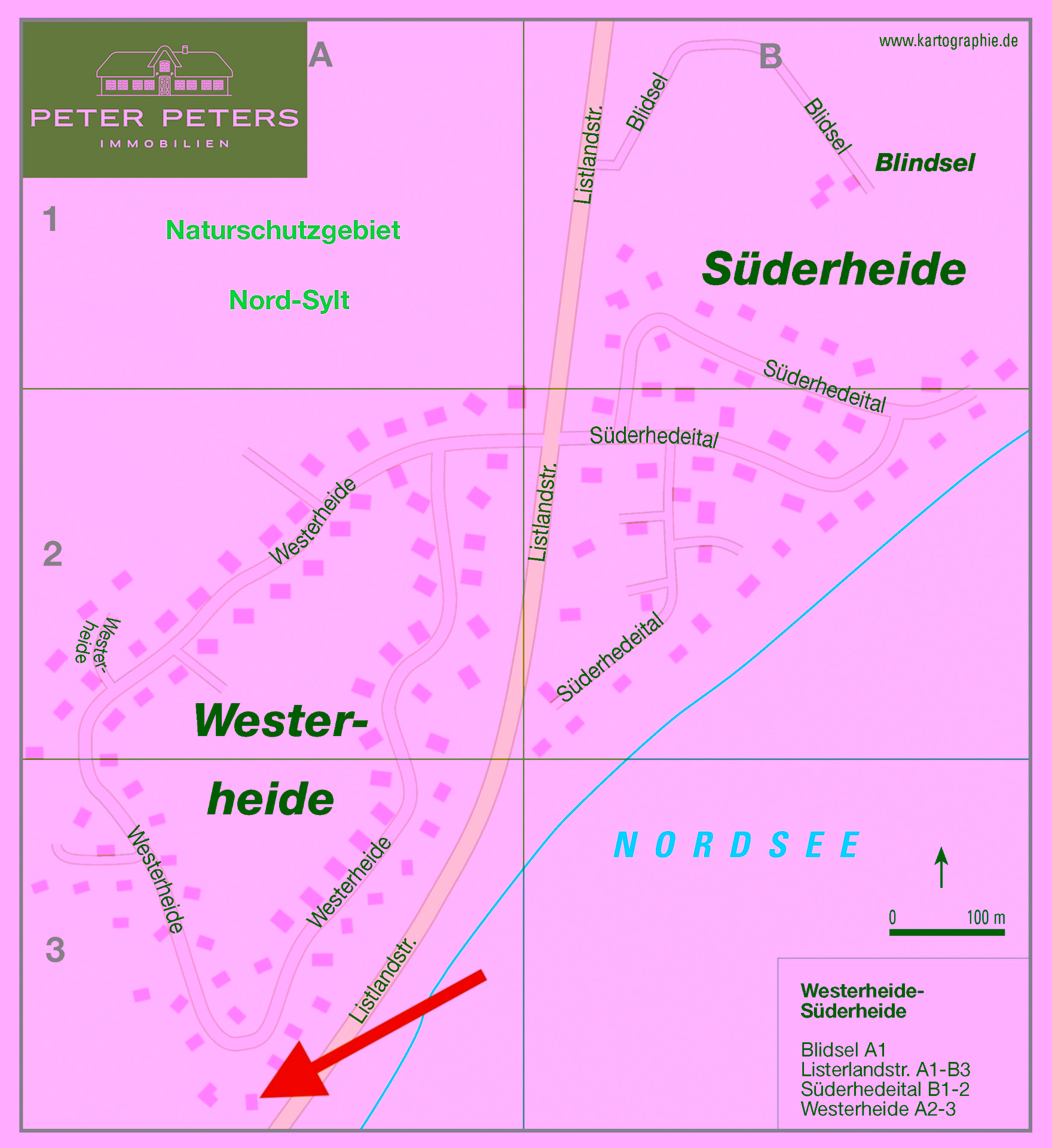 Freistehendes Einzelhaus unter Reet auf Erbpacht-Grundstück in der Westerheide mit Meerblick - Ortsplan (17355)