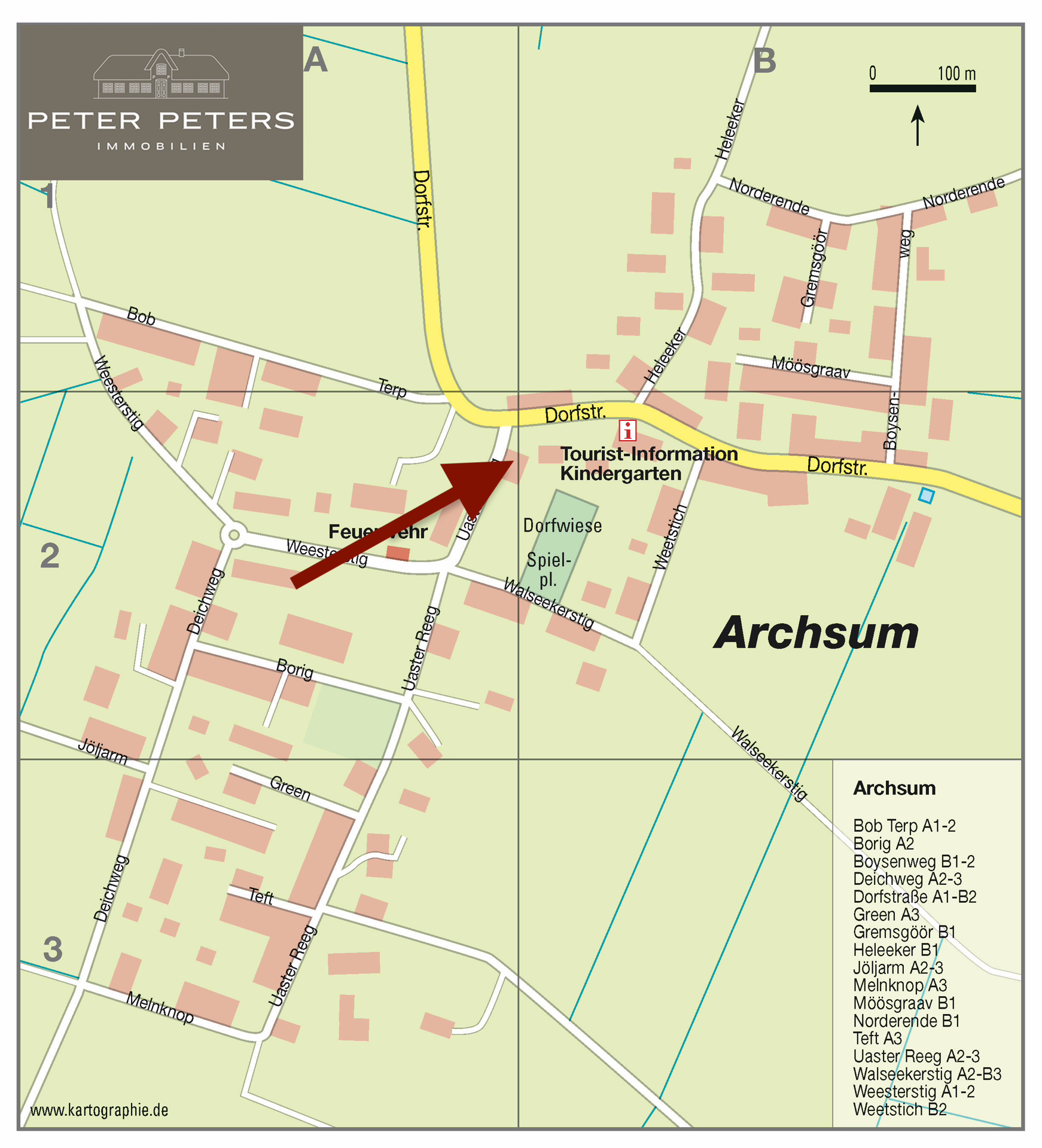 Ortsplan - Neubau eines Doppelhauses unter Reet mit einer Dauer- und einer Ferienwohnung in Archsum