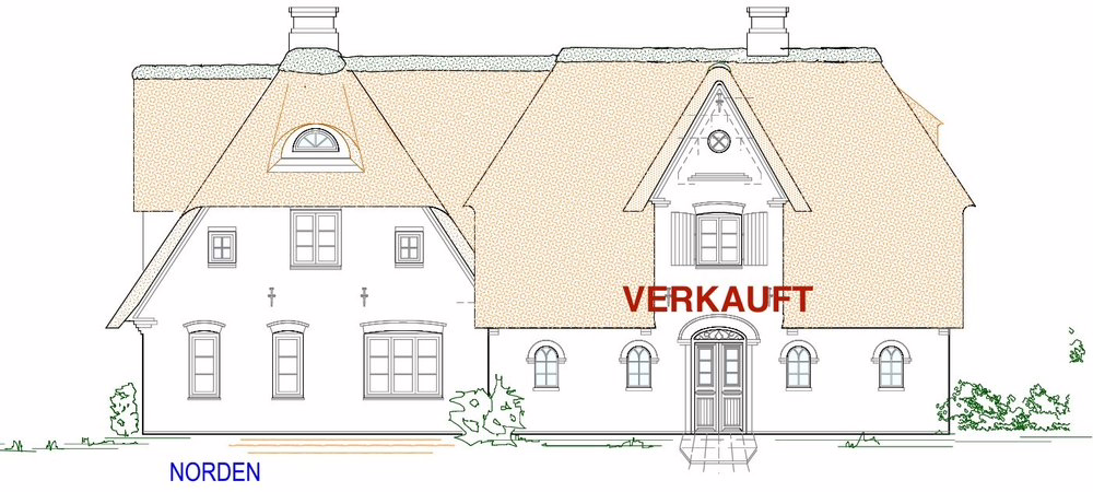 Norden - Reetgedeckte Neubauhaushälften in zurückgezogener Wiesenlage