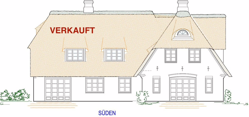 Süden - Reetgedeckte Neubauhaushälften in zurückgezogener Wiesenlage