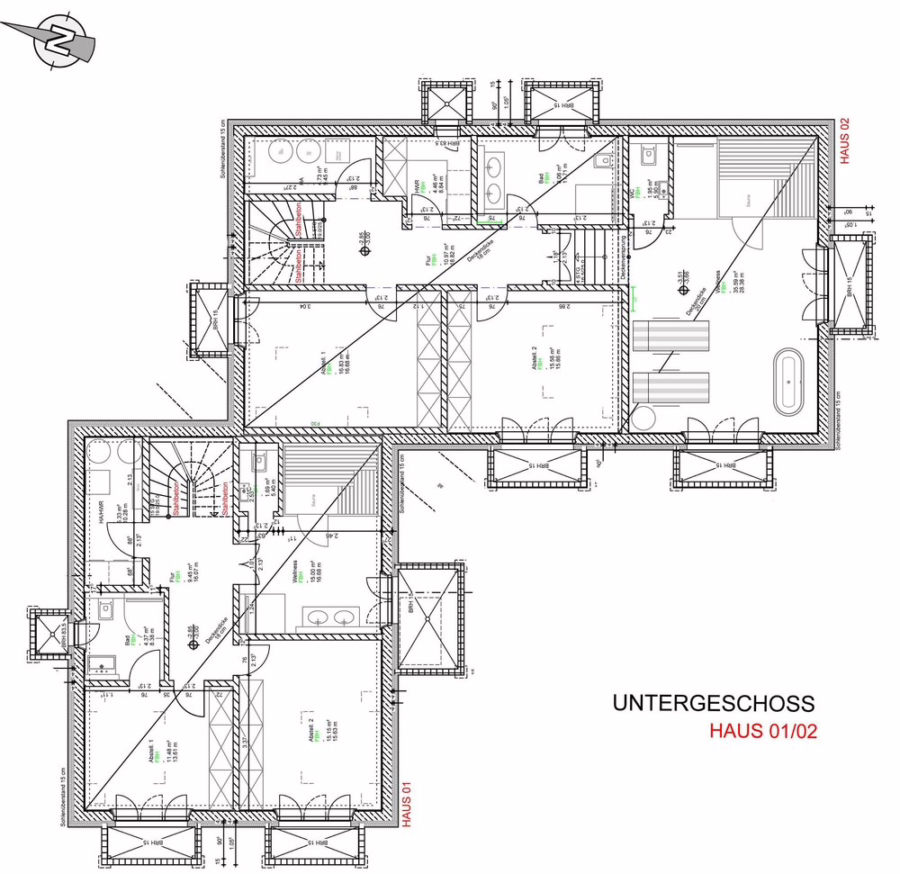 Untergeschoss Haus 1+2