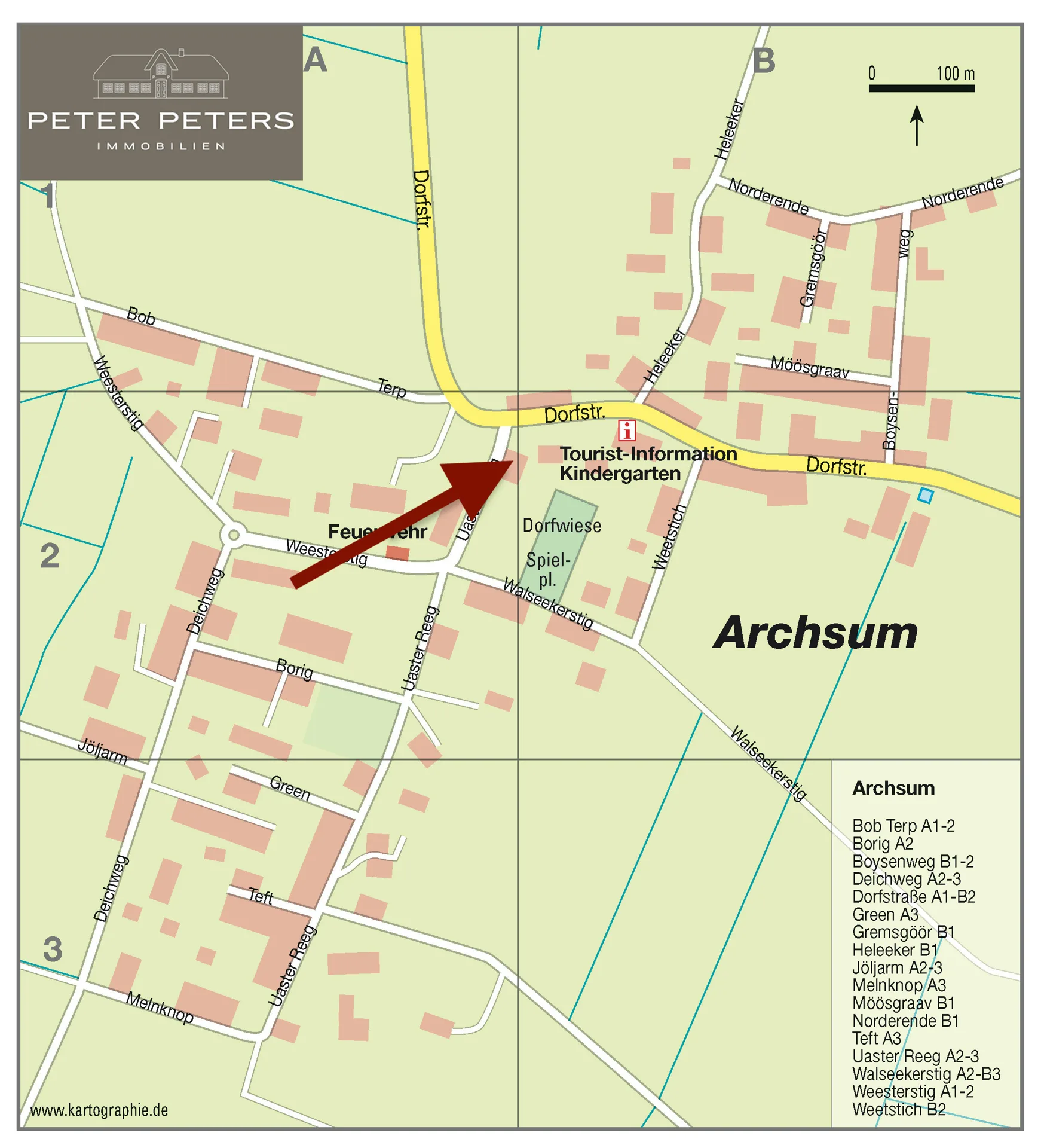 Ortsplan - Neubau eines Doppelhauses unter Reet mit einer Dauer- und einer Ferienwohnung in Archsum