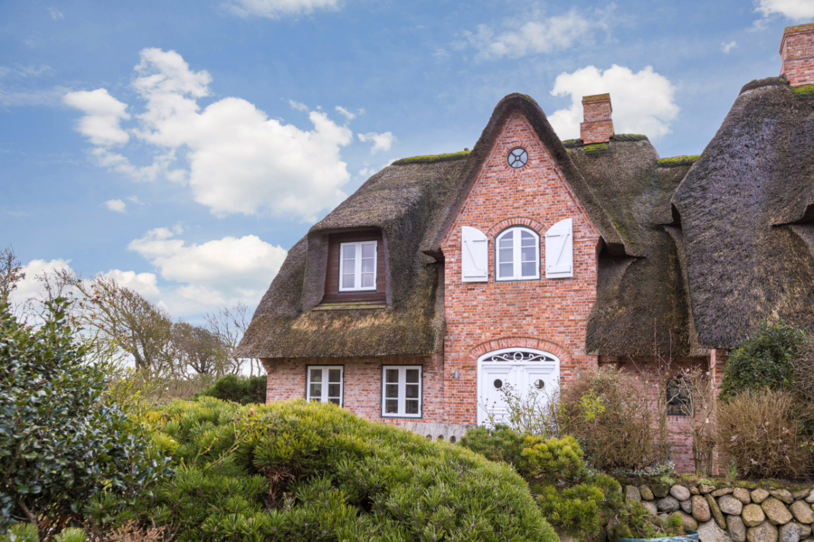 Bild - Reetgedeckte Haushälfte im Friesenstil mit Erdgarage und Weitblick über die Wiesen