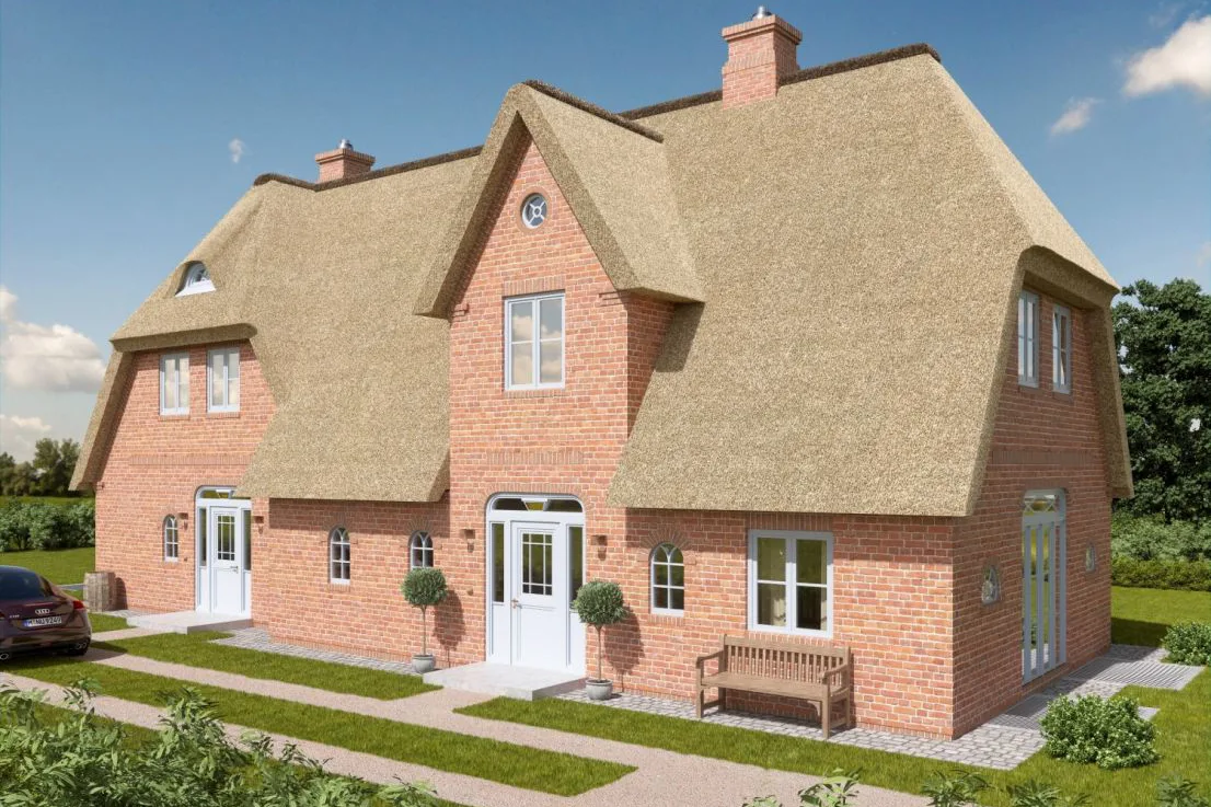 Bild - Neubau-Doppelhaus unter Reet nahe dem Wenningstedter Dorfteich
